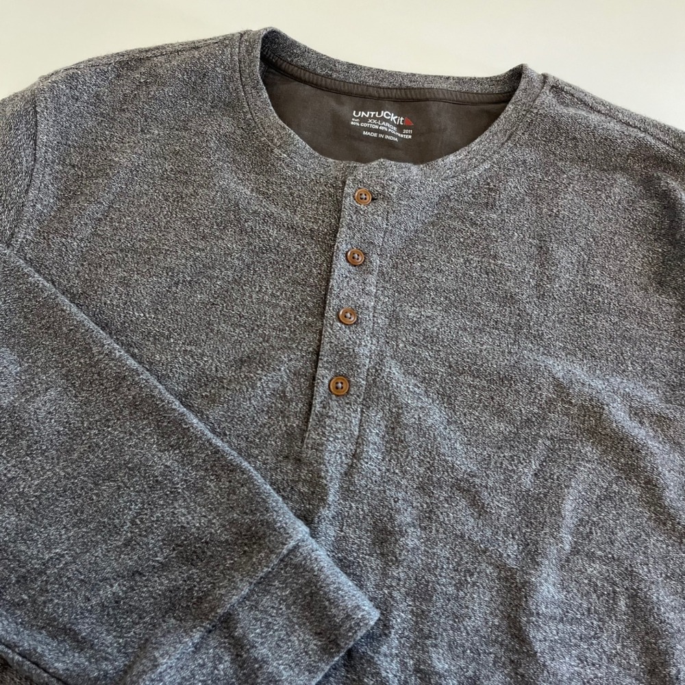 UNTUCKit Men's Grassi Henley Sweater‎ Long Sleeve Gray Heathered XXL